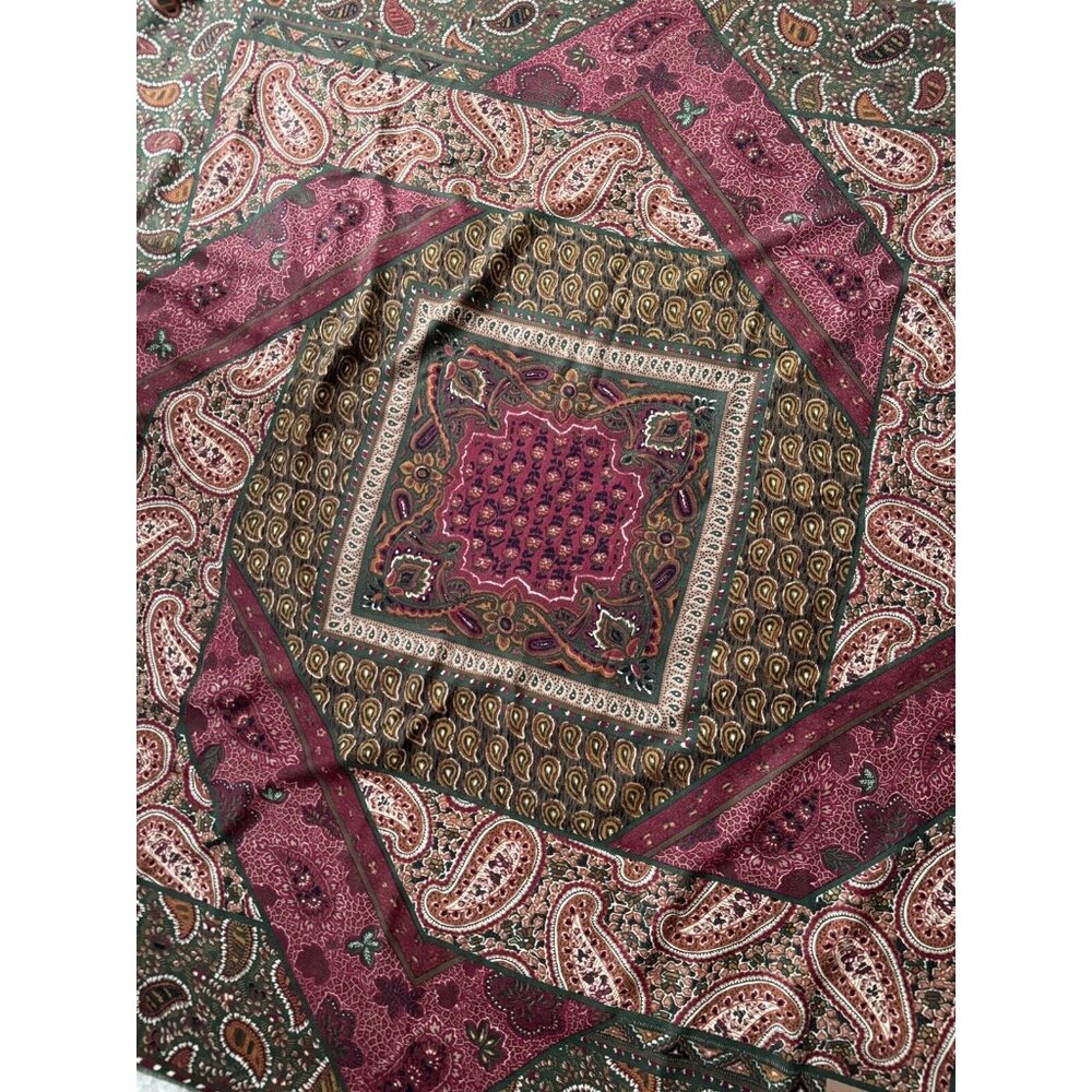 Vintage Christian Dior Boho Paisley Brown Green Wool Silk 52” Large Scarf Shawl - Picture 6 of 10
